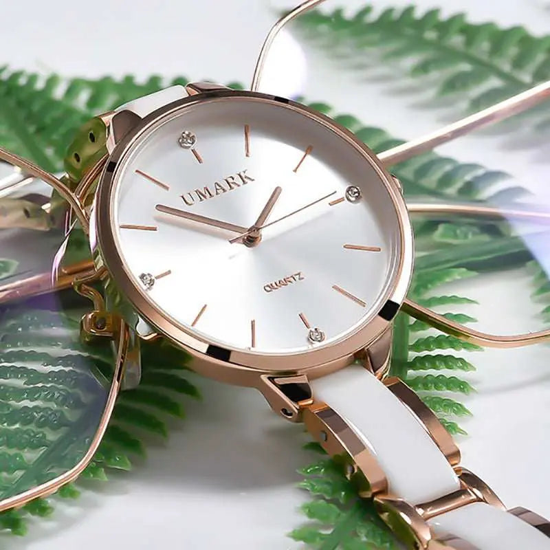 Ladies Ceramic Diamonds Waterproof Quartz Watch - AMIR BAGS INDIA PRIVATE LIMITED