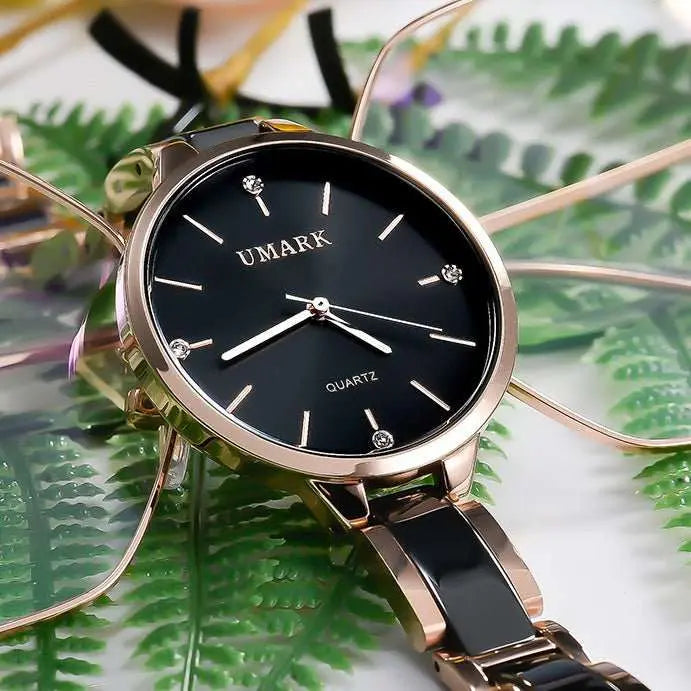Ladies Ceramic Diamonds Waterproof Quartz Watch - AMIR BAGS INDIA PRIVATE LIMITED