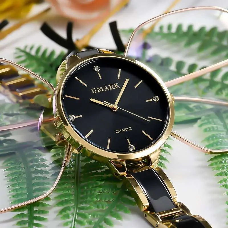 Ladies Ceramic Diamonds Waterproof Quartz Watch - AMIR BAGS INDIA PRIVATE LIMITED