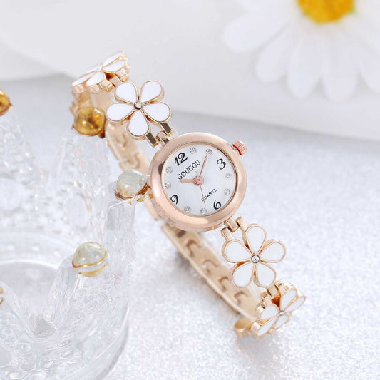 Ladies Petal Patterned Quartz Watch Bracelet Set - AMIR BAGS INDIA PRIVATE LIMITED