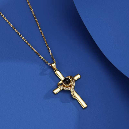 Languages I Love You Projection Necklace Pendant Love Cross Pendant Necklace Memorial Jewelry For Women - AMIR BAGS INDIA PRIVATE LIMITED