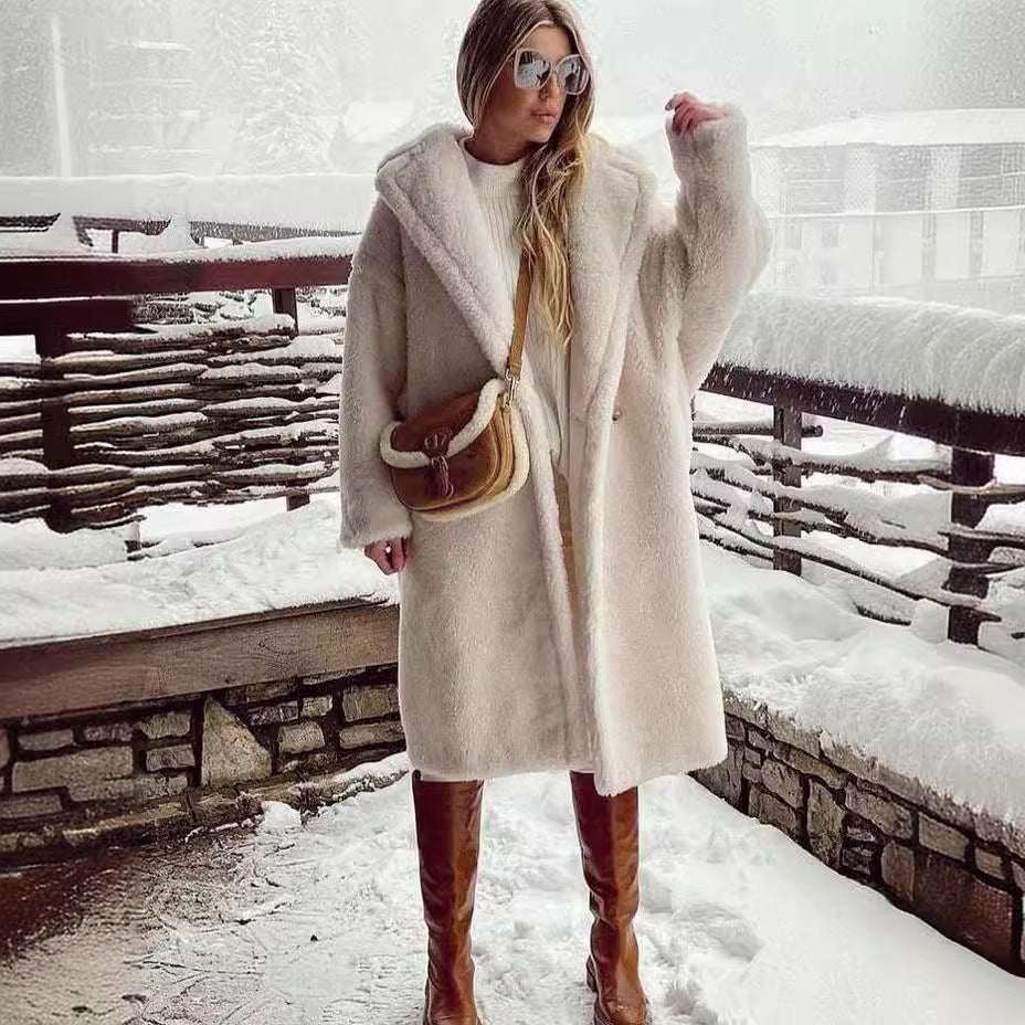 Lapel Lamb Fleece Coat With Pockets Faux Fur Coat Winter Warm Thickening Long Windbreaker Women's Clothing - AMIR BAGS INDIA PRIVATE LIMITED