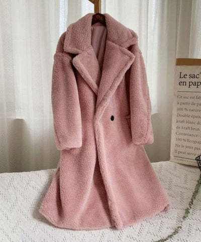 Lapel Lamb Fleece Coat With Pockets Faux Fur Coat Winter Warm Thickening Long Windbreaker Women's Clothing - AMIR BAGS INDIA PRIVATE LIMITED
