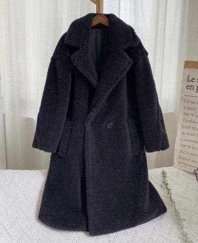 Lapel Lamb Fleece Coat With Pockets Faux Fur Coat Winter Warm Thickening Long Windbreaker Women's Clothing - AMIR BAGS INDIA PRIVATE LIMITED