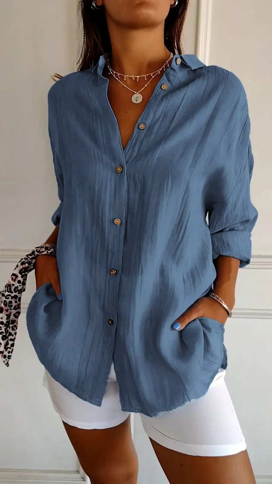 Lapel Long Sleeve Shirt Women's Single - breasted Pleated Shirt - AMIR BAGS INDIA PRIVATE LIMITED