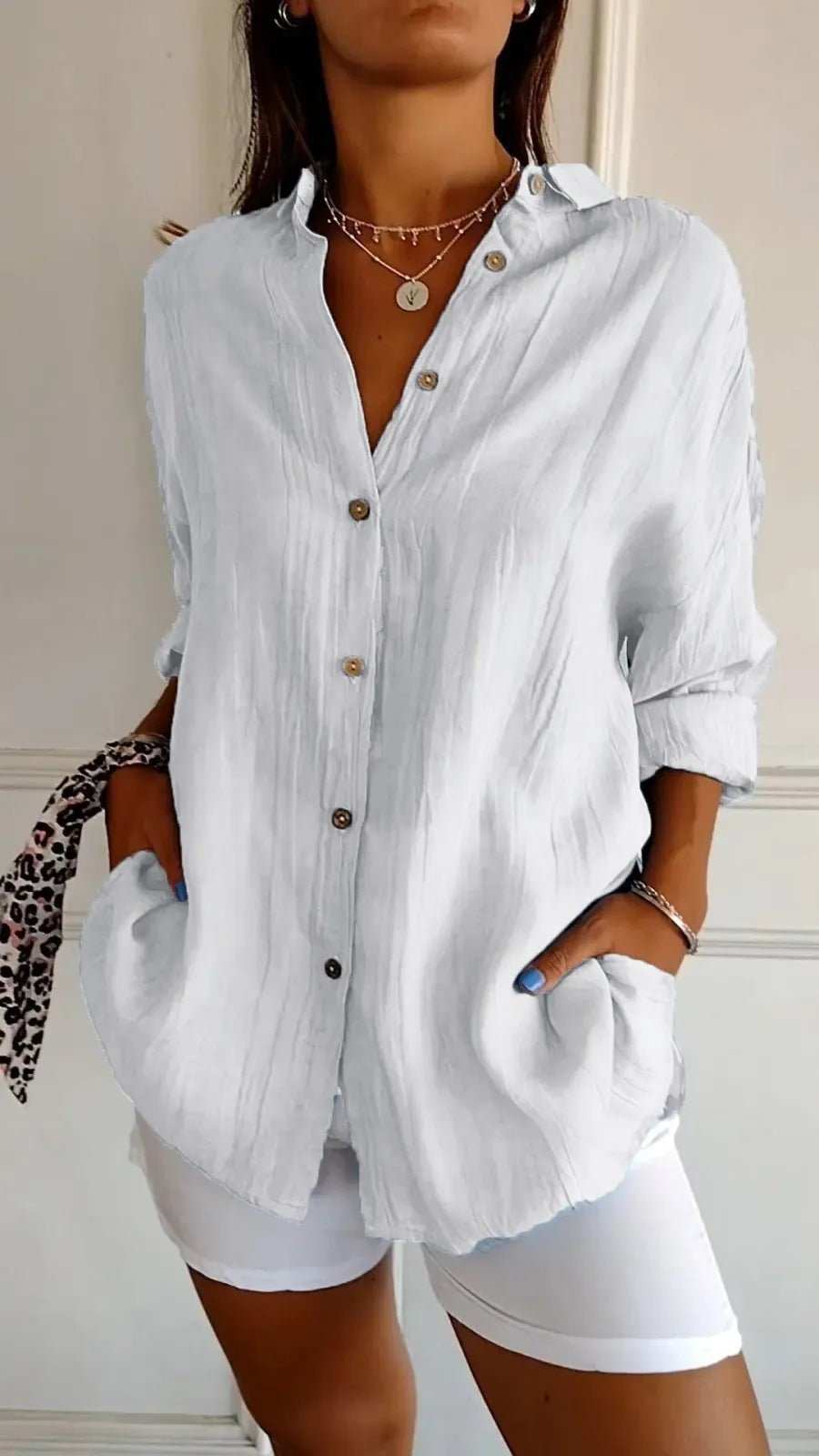 Lapel Long Sleeve Shirt Women's Single - breasted Pleated Shirt - AMIR BAGS INDIA PRIVATE LIMITED
