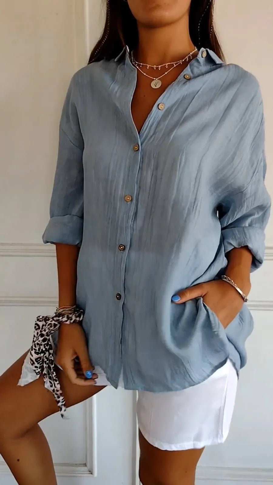 Lapel Long Sleeve Shirt Women's Single - breasted Pleated Shirt - AMIR BAGS INDIA PRIVATE LIMITED