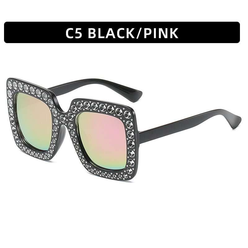 Large Square Frame With Rhinestones Sunglasses Personality Street Style Fashion Glasses Summer - AMIR BAGS INDIA PRIVATE LIMITED
