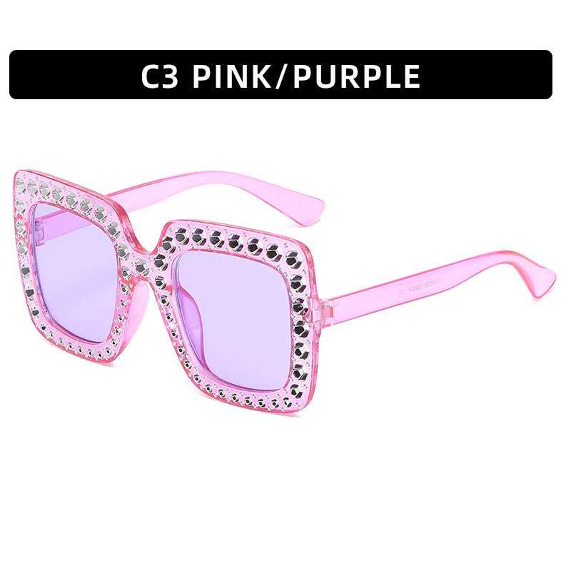Large Square Frame With Rhinestones Sunglasses Personality Street Style Fashion Glasses Summer - AMIR BAGS INDIA PRIVATE LIMITED