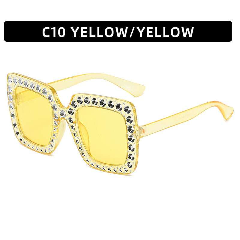 Large Square Frame With Rhinestones Sunglasses Personality Street Style Fashion Glasses Summer - AMIR BAGS INDIA PRIVATE LIMITED