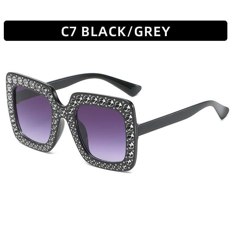 Large Square Frame With Rhinestones Sunglasses Personality Street Style Fashion Glasses Summer - AMIR BAGS INDIA PRIVATE LIMITED