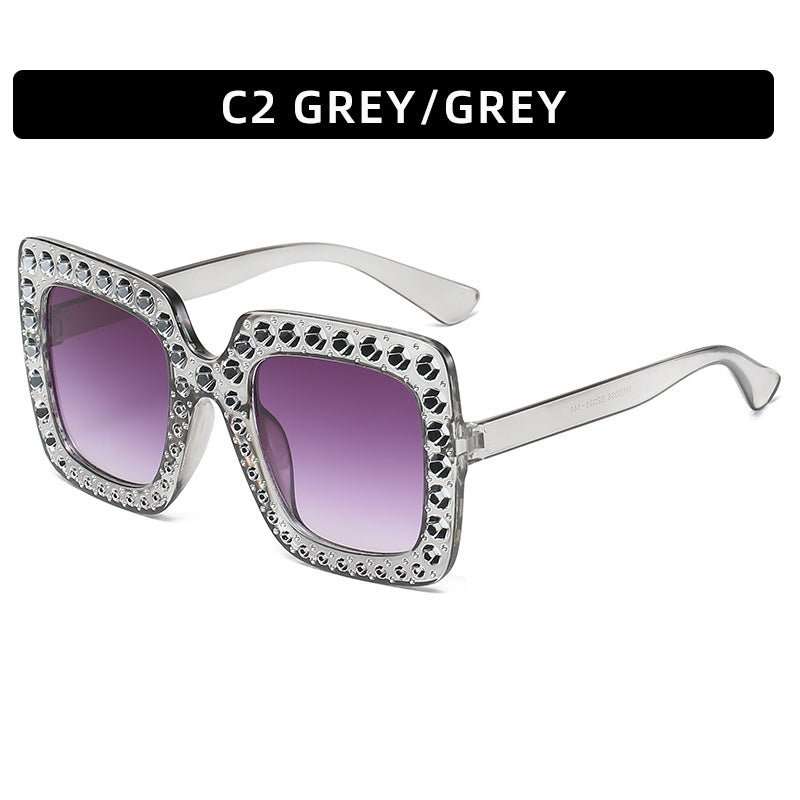 Large Square Frame With Rhinestones Sunglasses Personality Street Style Fashion Glasses Summer - AMIR BAGS INDIA PRIVATE LIMITED