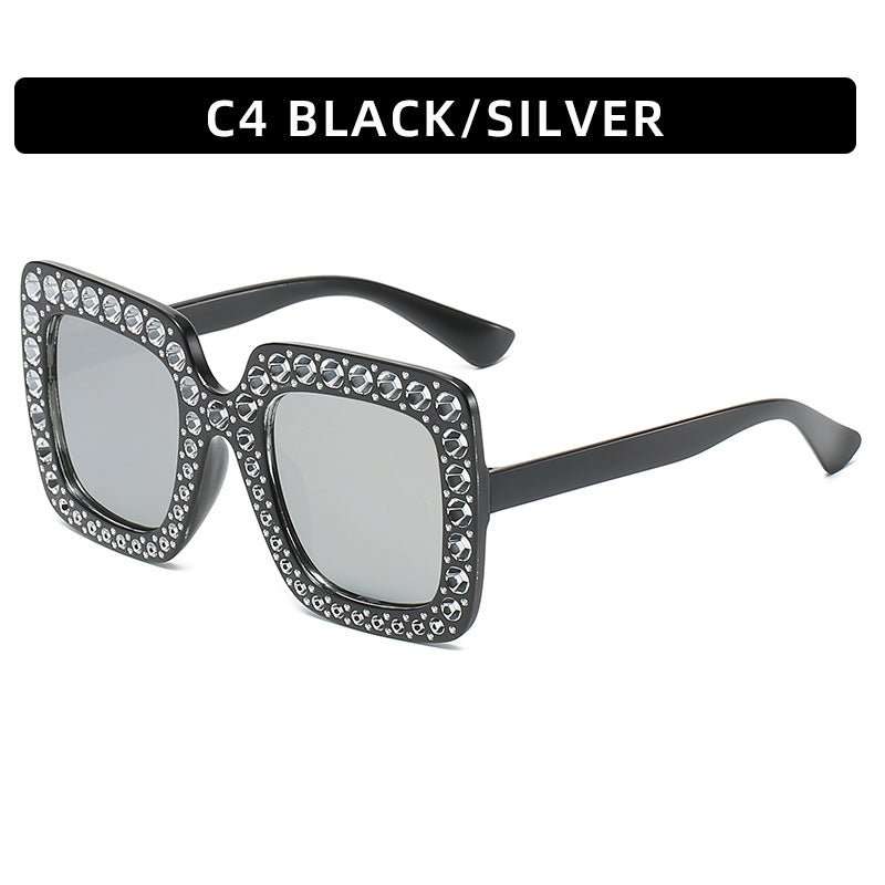 Large Square Frame With Rhinestones Sunglasses Personality Street Style Fashion Glasses Summer - AMIR BAGS INDIA PRIVATE LIMITED