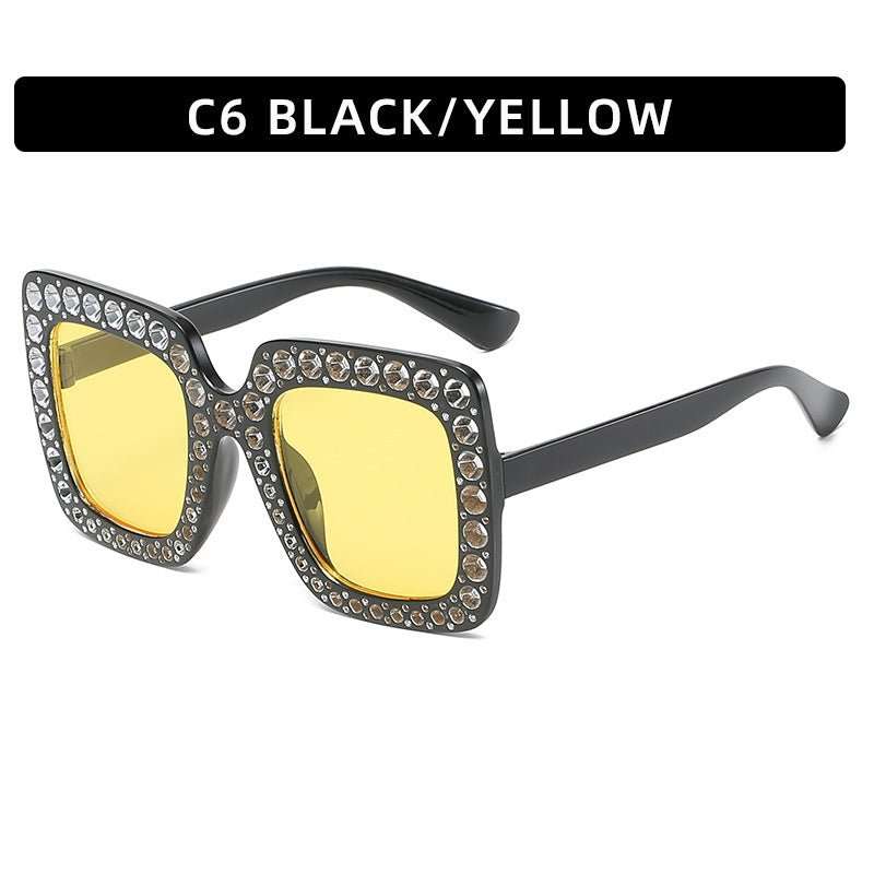 Large Square Frame With Rhinestones Sunglasses Personality Street Style Fashion Glasses Summer - AMIR BAGS INDIA PRIVATE LIMITED