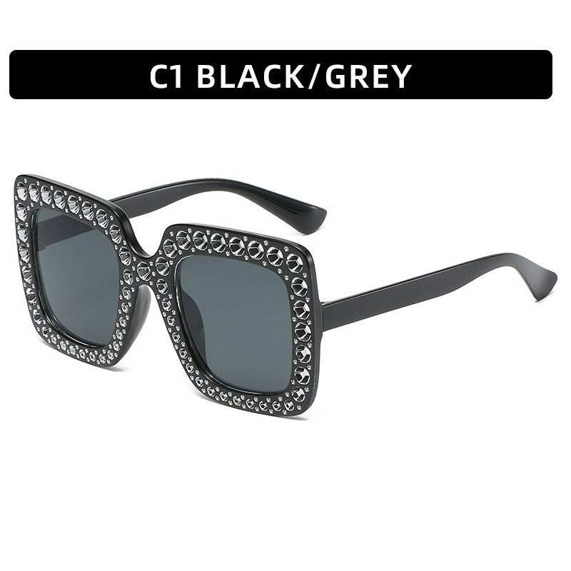 Large Square Frame With Rhinestones Sunglasses Personality Street Style Fashion Glasses Summer - AMIR BAGS INDIA PRIVATE LIMITED