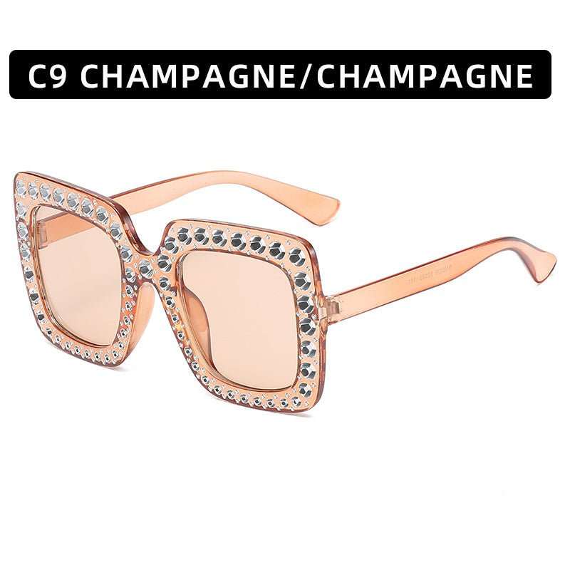 Large Square Frame With Rhinestones Sunglasses Personality Street Style Fashion Glasses Summer - AMIR BAGS INDIA PRIVATE LIMITED