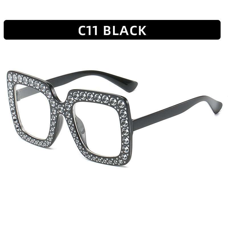 Large Square Frame With Rhinestones Sunglasses Personality Street Style Fashion Glasses Summer - AMIR BAGS INDIA PRIVATE LIMITED