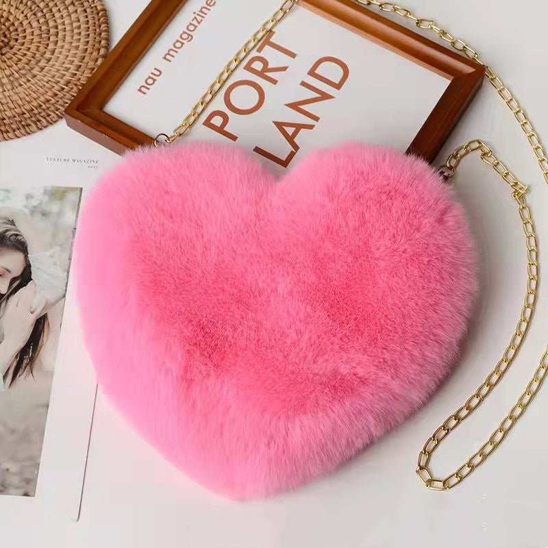 Love Bags For Women Plush Chain Shoulder Bags Valentine's Day Party Bag - AMIR BAGS INDIA PRIVATE LIMITED