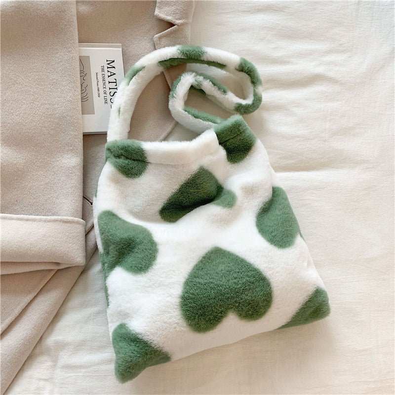 Love Heart Shoulder Bags Winter Plush Shopping Bags For Women - AMIR BAGS INDIA PRIVATE LIMITED