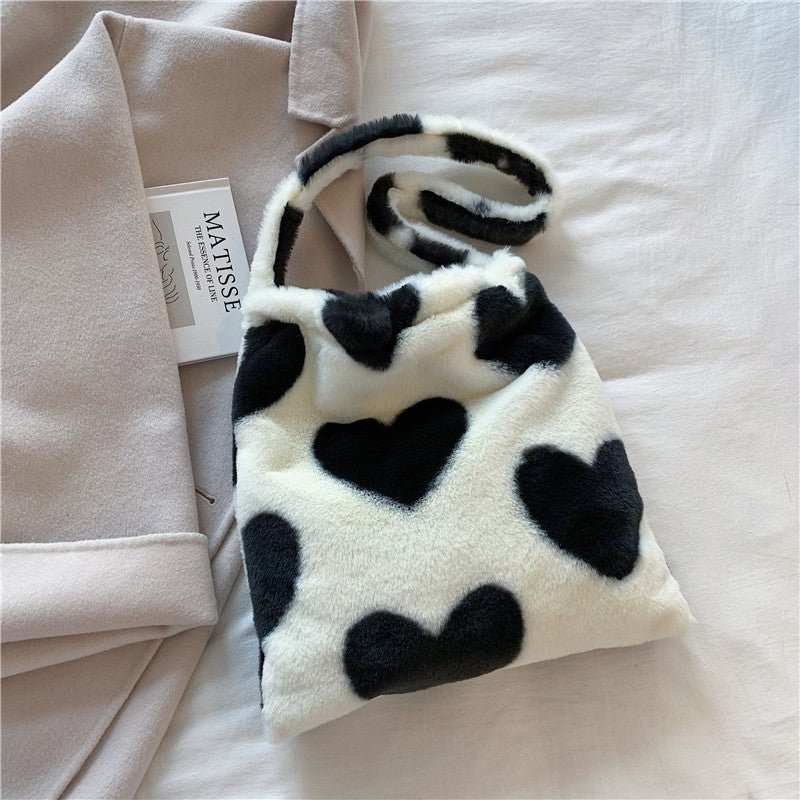 Love Heart Shoulder Bags Winter Plush Shopping Bags For Women - AMIR BAGS INDIA PRIVATE LIMITED