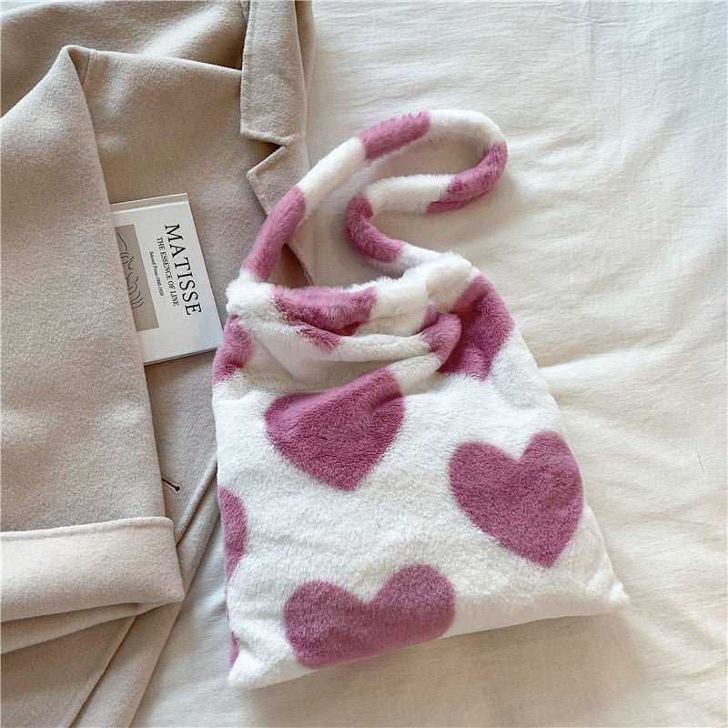 Love Heart Shoulder Bags Winter Plush Shopping Bags For Women - AMIR BAGS INDIA PRIVATE LIMITED
