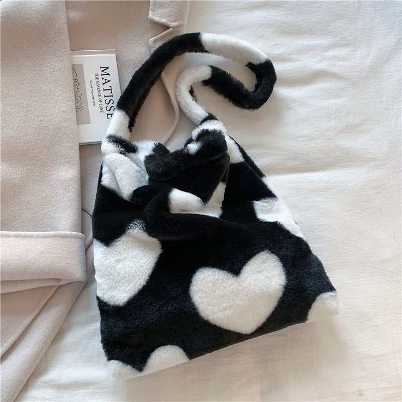Love Heart Shoulder Bags Winter Plush Shopping Bags For Women - AMIR BAGS INDIA PRIVATE LIMITED