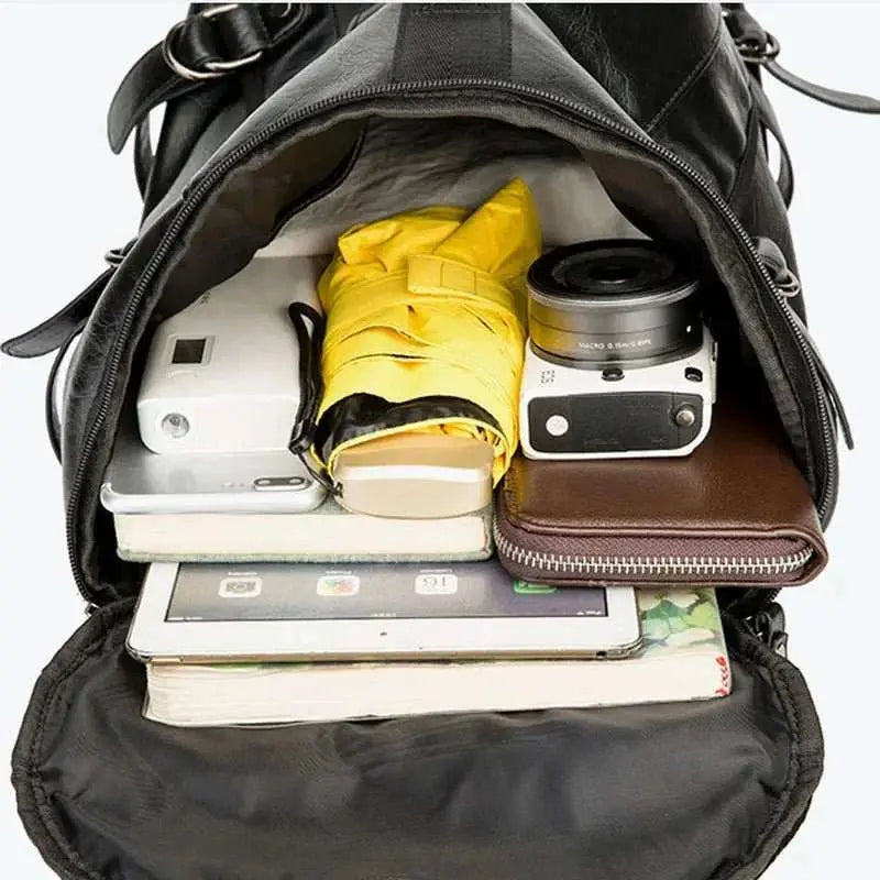 Men Leather Bucket Backpack Multifunctional Travel Bag Large Capacity Luggage Male Backpacks Travel Shoulder Bags XA607ZC - AMIR BAGS INDIA PRIVATE LIMITED