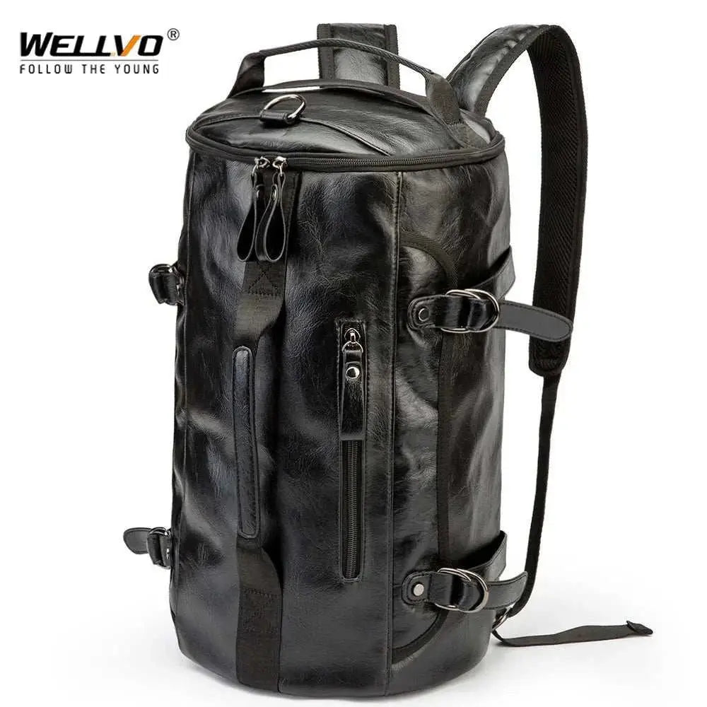 Men Leather Bucket Backpack Multifunctional Travel Bag Large Capacity Luggage Male Backpacks Travel Shoulder Bags XA607ZC - AMIR BAGS INDIA PRIVATE LIMITED