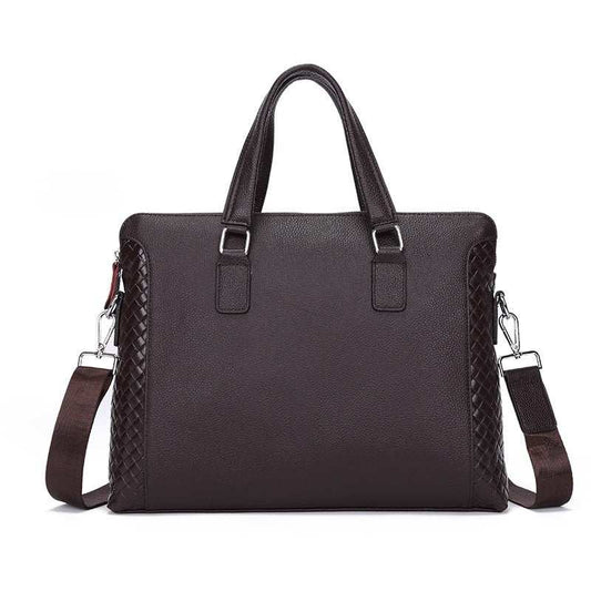 Men's Briefcase Genuine Leather 14 - inch Laptop Bag Horizontal Cowhide Business Office Bag - AMIR BAGS INDIA PRIVATE LIMITED