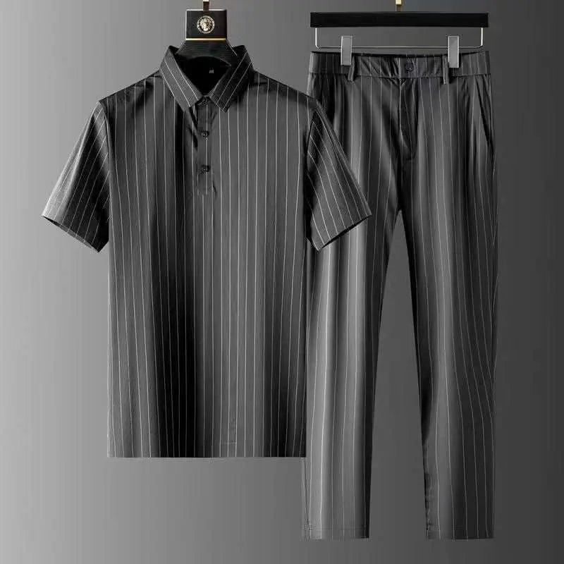 Men's Ice Silk Stripes Casual Short Sleeve Trousers SuitProduct information:Pant length: Long pantsTop sleeve length: Short sleevedFabric name: Chemical fiber blendMain fabric composition: viscose fiberContent of main fabDropshipmanAMIR BAGS INDIA PRIVATE LIMITEDnull