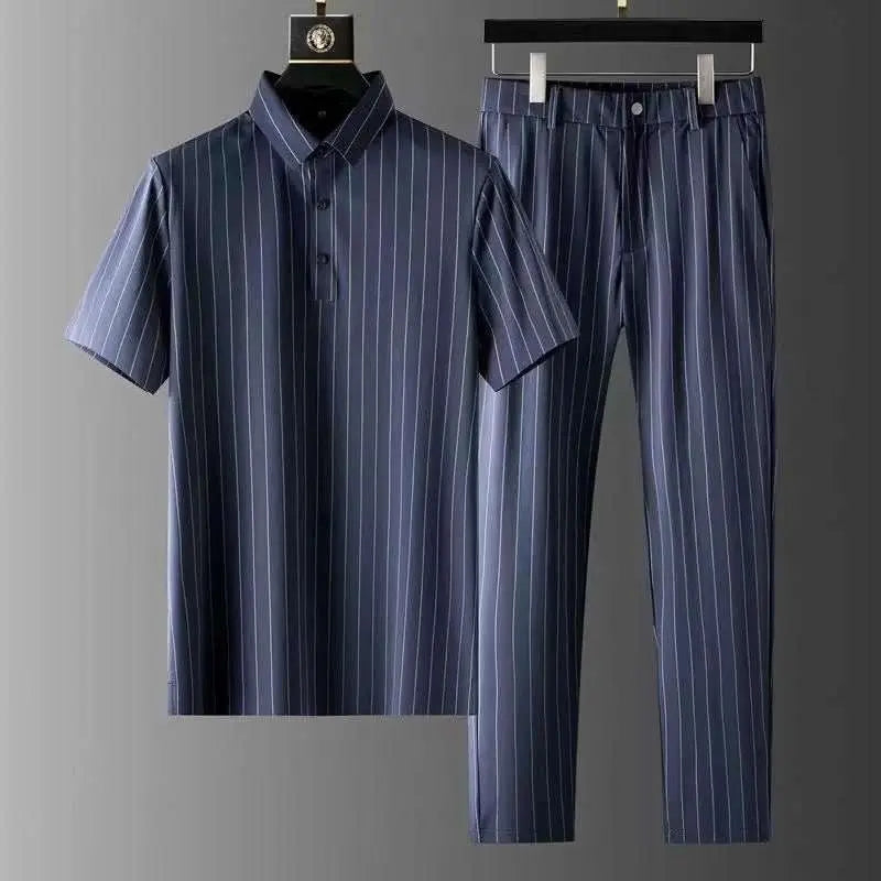 Men's Ice Silk Stripes Casual Short Sleeve Trousers SuitProduct information:Pant length: Long pantsTop sleeve length: Short sleevedFabric name: Chemical fiber blendMain fabric composition: viscose fiberContent of main fabDropshipmanAMIR BAGS INDIA PRIVATE LIMITEDnull