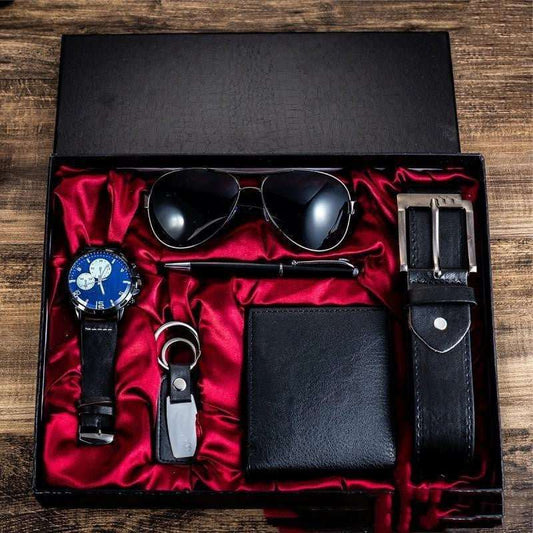Men's Luxury Gift Box Sunglasses Belt Watch Wallet 6 Sets - AMIR BAGS INDIA PRIVATE LIMITED