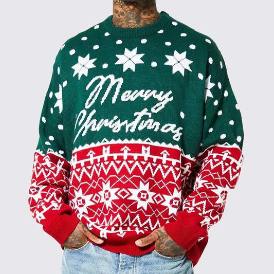 Men's New Fashion Knitted Jacquard Loose Round Neck Pullover Sweater For Autumn And Winter And Christmas - AMIR BAGS INDIA PRIVATE LIMITED