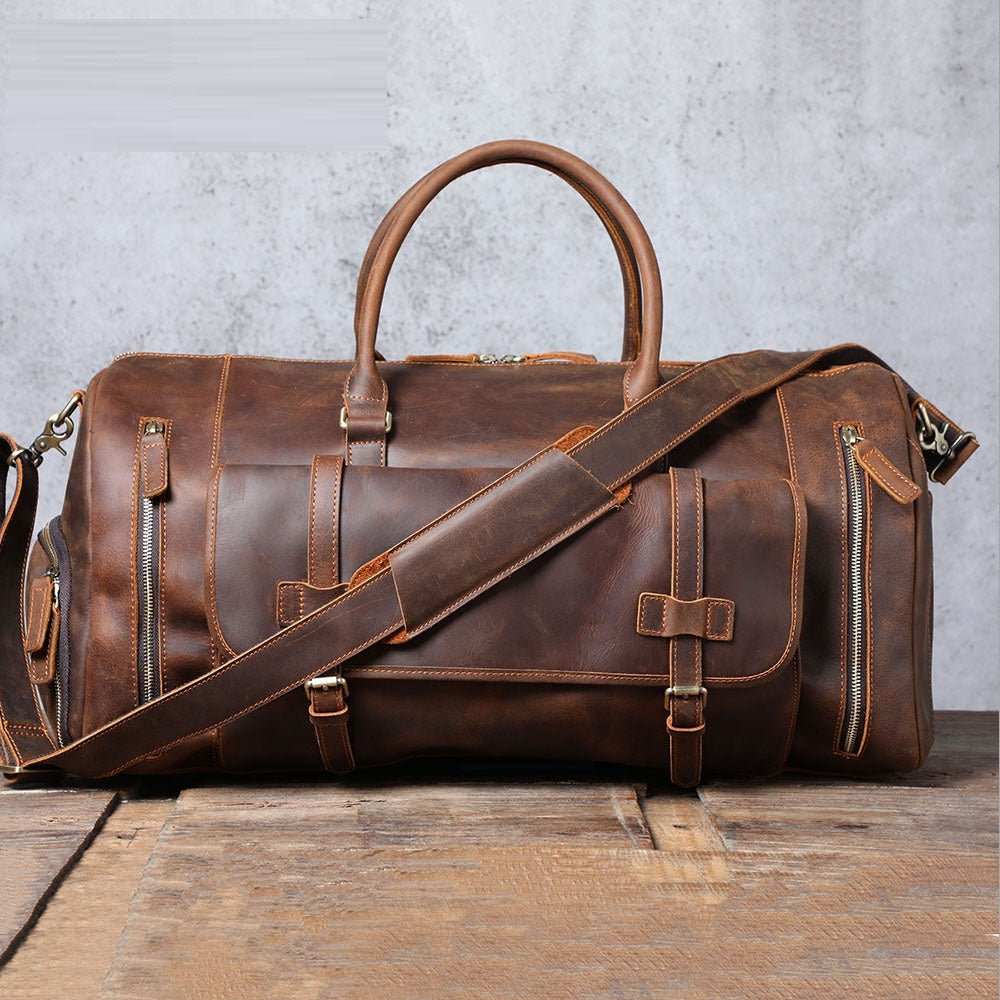Men's Retro Genuine Leather Super Large Capacity First Layer Cowhide Leather Hand Luggage Bag - AMIR BAGS INDIA PRIVATE LIMITED
