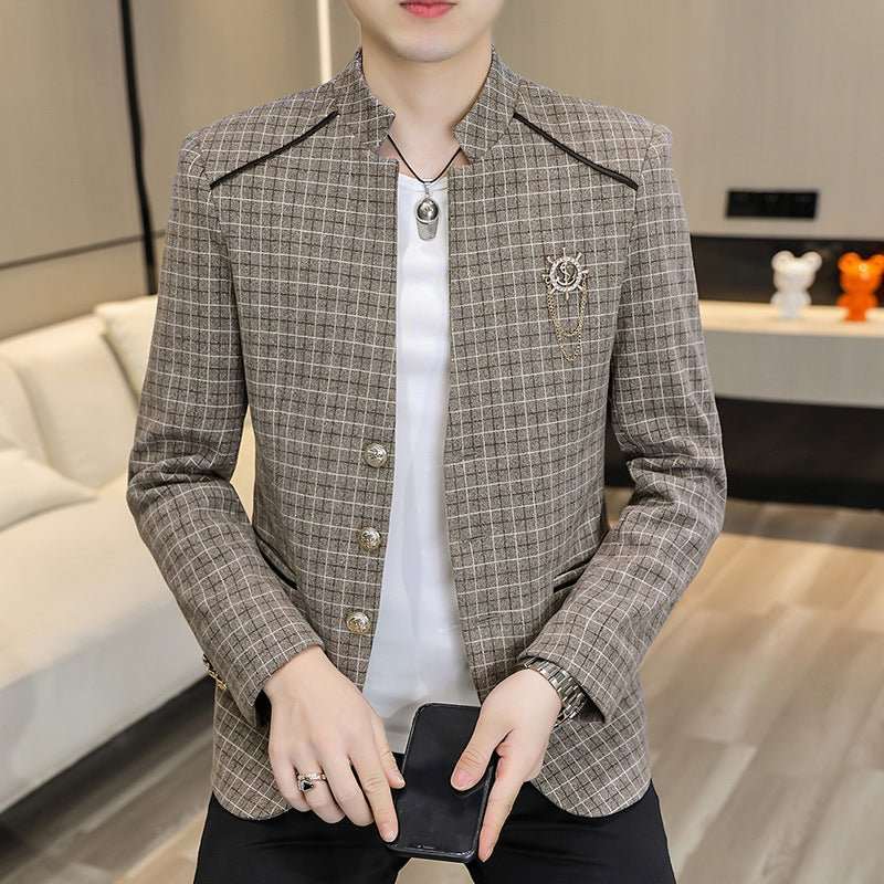 Men's Suit Leisure Suit Trendy Coat MenProduct information:Pattern: Plaid Pocket Style: bag cover seam pocket Color: brown/gray/khaki/light green Size: M/L/XL/XXL/3XL/4XL Style: slim fit Lining compositioDropshipmanAMIR BAGS INDIA PRIVATE LIMITEDnull
