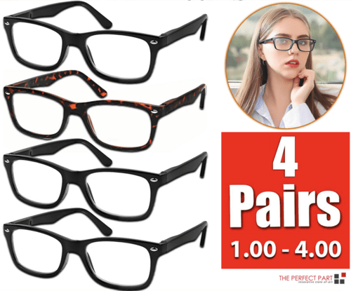 Mens Womens Reading Glasses 4 Pairs Unisex Classic Retro Spring Hinge - AMIR BAGS INDIA PRIVATE LIMITED