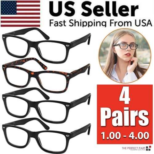 Mens Womens Reading Glasses 4 Pairs Unisex Classic Retro Spring Hinge - AMIR BAGS INDIA PRIVATE LIMITED