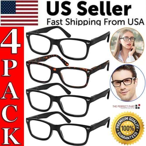 Mens Womens Reading Glasses 4 Pairs Unisex Classic Retro Spring Hinge - AMIR BAGS INDIA PRIVATE LIMITED