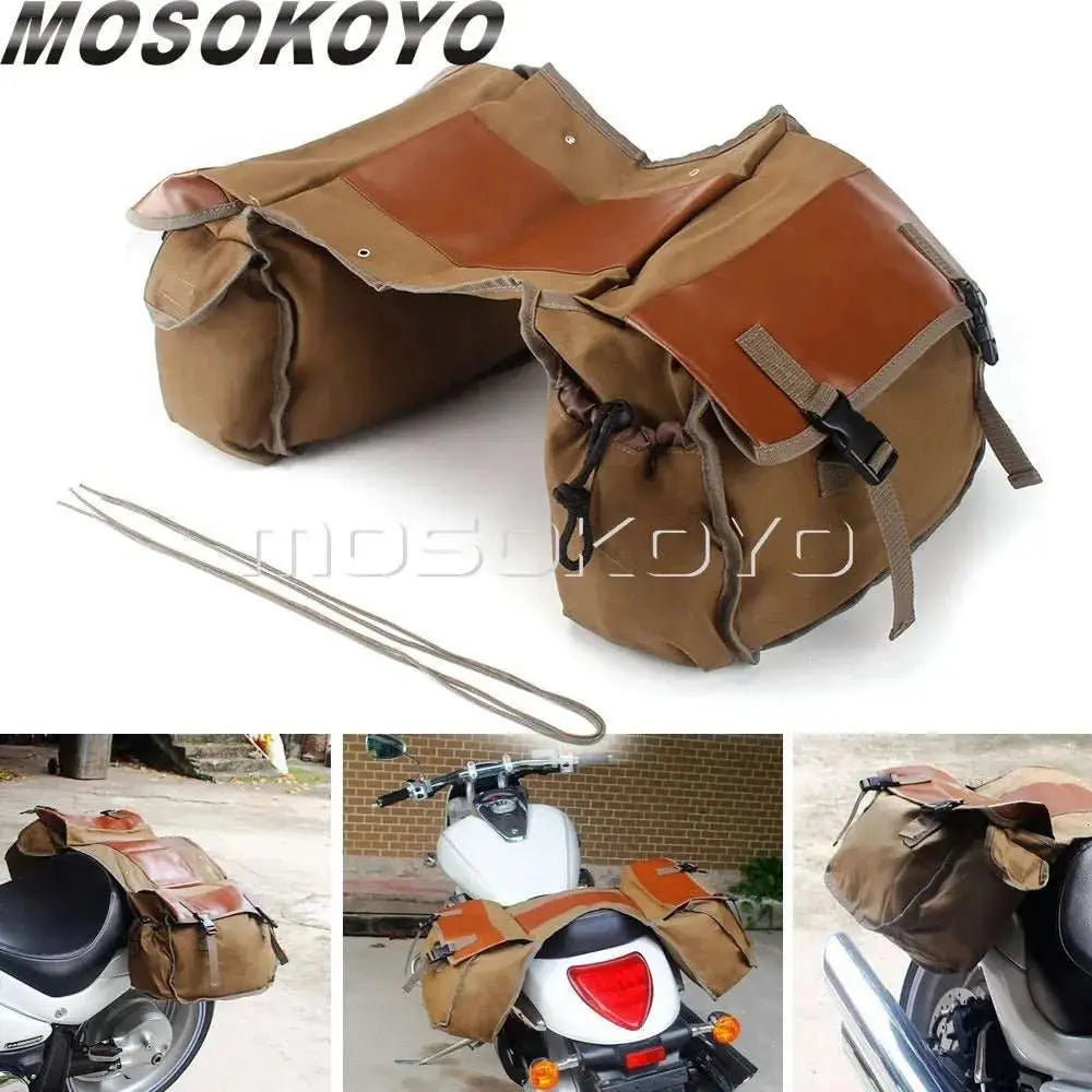 Motorcycle Saddlebag Luggage Bag Canvas Panniers Box Scooter Bicycle Stroage Bag For Honda Shadow Suzuki DR Bonneville Sportster - AMIR BAGS INDIA PRIVATE LIMITED