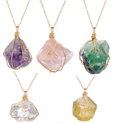 Natural Gemstone Necklace Chakra Stone Pendant Energy Healing Crystal - AMIR BAGS INDIA PRIVATE LIMITED