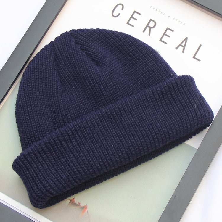New Fashion Mens Beanie Winter Knit Hat Boy Skullcap Sailor Cap Cuffs Retro Navy Short Hat Solid Color Unisex Autumn Warm Cap - AMIR BAGS INDIA PRIVATE LIMITED