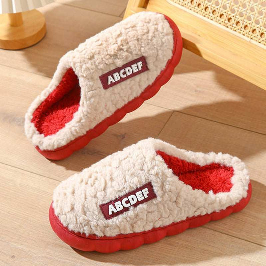 New Letter Home Slippers Autumn And Winter Indoor Non - slip Thick - soled Fur Slippers Fluffy Slides Household Warm Shoes - AMIR BAGS INDIA PRIVATE LIMITED