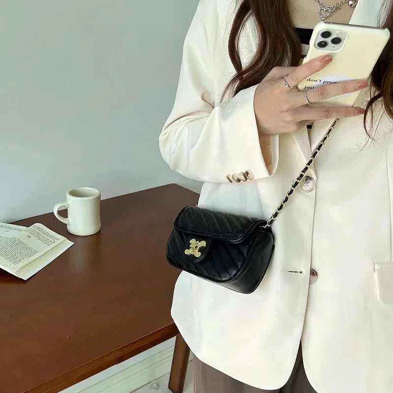 New texture fashion simple pure colour trend lattice small fragrant wind chain bag temperament shoulder crossbody female bags - AMIR BAGS INDIA PRIVATE LIMITED