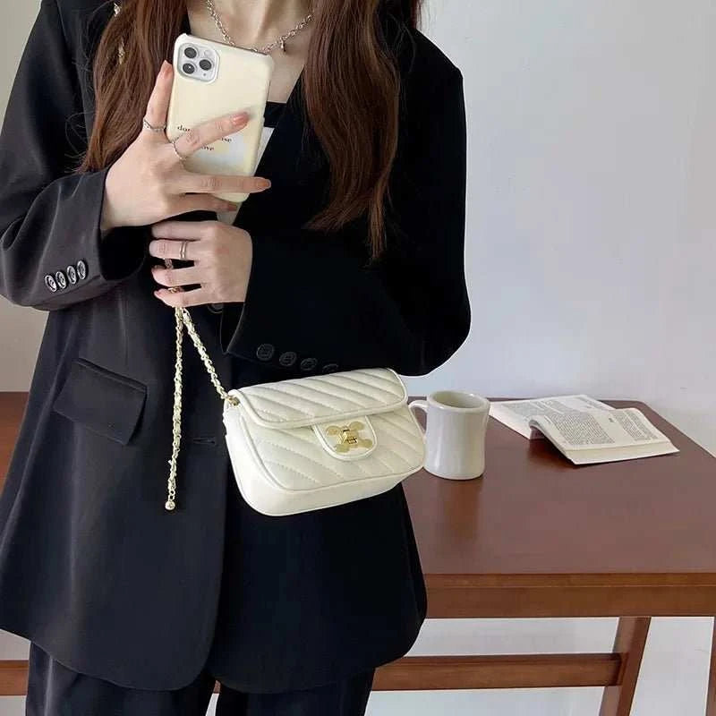 New texture fashion simple pure colour trend lattice small fragrant wind chain bag temperament shoulder crossbody female bags - AMIR BAGS INDIA PRIVATE LIMITED