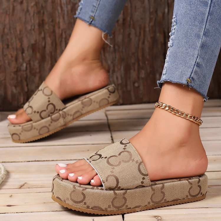 Print Thick - soled Flat Slippers Summer Fashion Casual Outdoor Beach Shoes For Women - AMIR BAGS INDIA PRIVATE LIMITED
