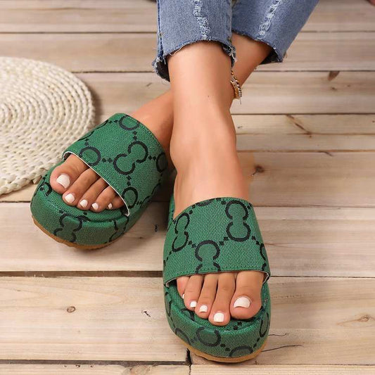 Print Thick - soled Flat Slippers Summer Fashion Casual Outdoor Beach Shoes For Women - AMIR BAGS INDIA PRIVATE LIMITED