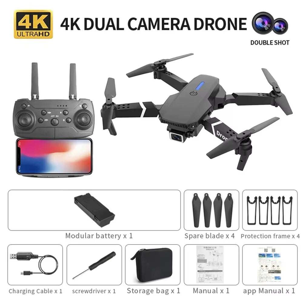 Professional Drone E88 4K Wide - Angle HD 1080P Camera Wifi FPV Height Hold Foldable RC Drone Quadrotor Helicopter Children'S Toys - AMIR BAGS INDIA PRIVATE LIMITED