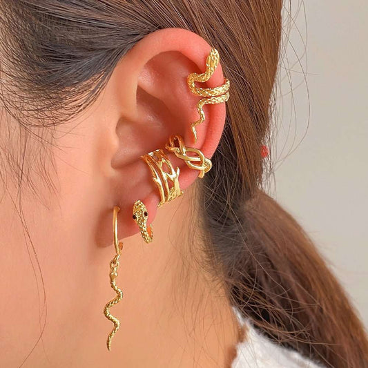 Punk Gold Plated Animal Snake Clip Earrings Ear Clip Without Piercing For Women Fake Piercing Ear Cuffs Trendy Jewelry - AMIR BAGS INDIA PRIVATE LIMITED