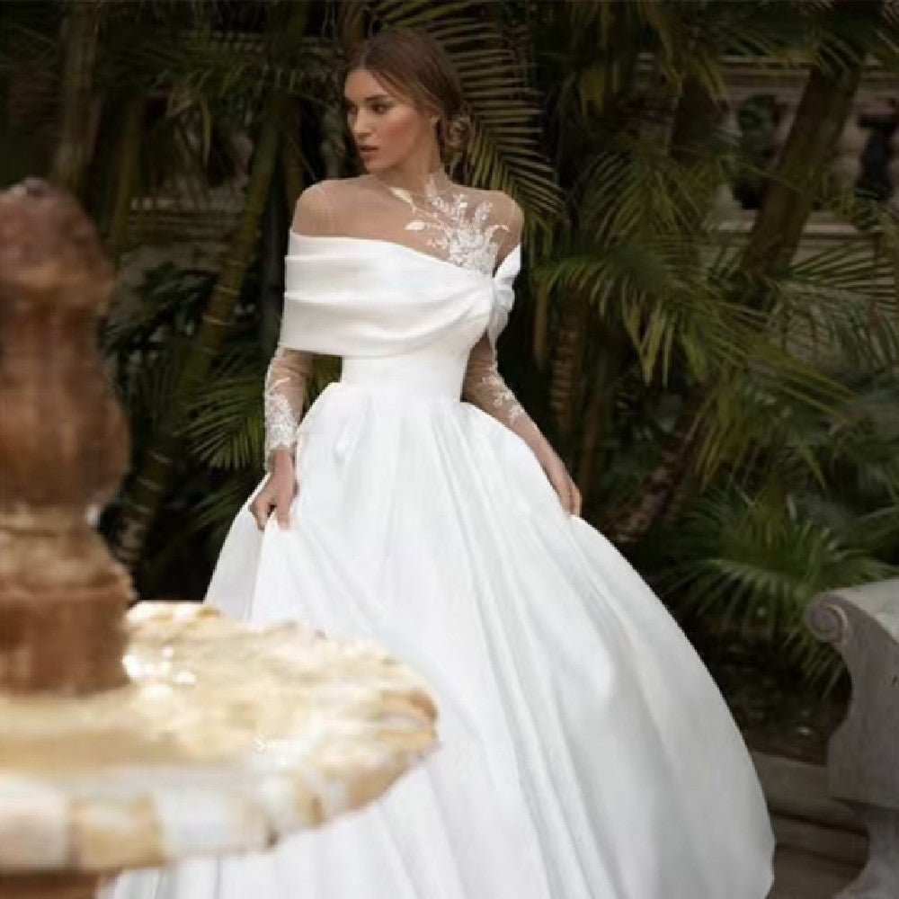 Raglan Sleeve Long Sleeve White Tutu Skirt Satin Wedding Dress - AMIR BAGS INDIA PRIVATE LIMITED