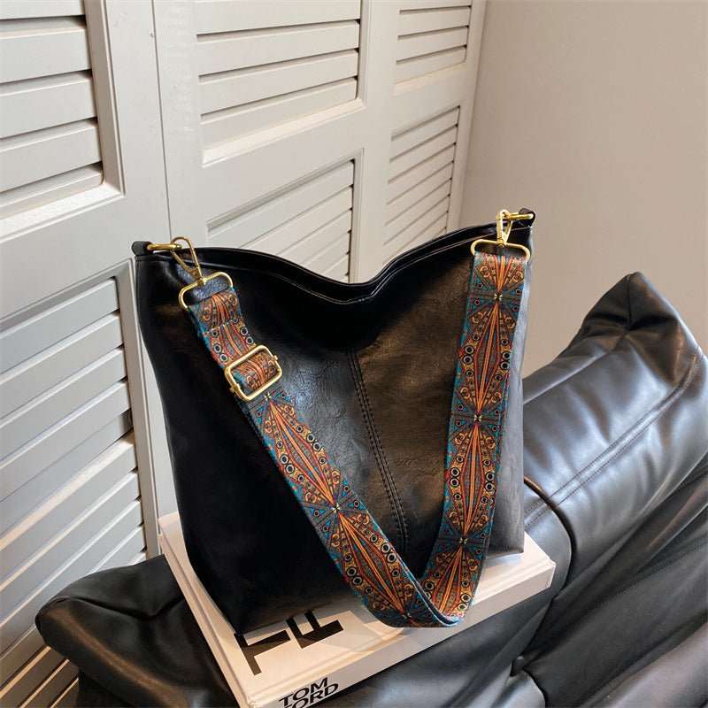 Retro Bucket Bag Retro Print Wide Shoulder Strap Messenger Shoulder Bags Solid Color Shopping Daily Commuter Handbag - AMIR BAGS INDIA PRIVATE LIMITED